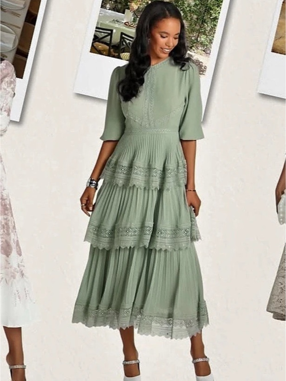 Ellie Makir Lace Tier Maxi Dress Green